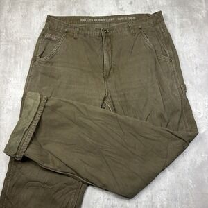 Mens 36X32 SMITH'S Workwear Fleece Lined Olive Brown Pant Cargo Carpenter